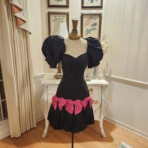 Vintage '80s Glam Rock Bubble Skirt Puff Sleeve Stage Party Dress M/L